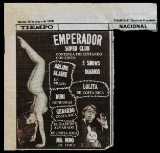 Descripción_ Emperador Super Club. Diario_ Tiempo- El diario de Honduras.  Año_  Mayo de 1978.  Fuente_ Archivo personal.  Fuente_ Archivo personal