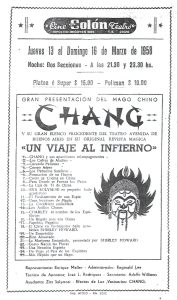 Donación: Adolfo Williams. Titulo: Afiche Chang Un viaje al Infierno- Argentina- Secretario: Adolfo Williams. Año: 1958. Fuente: Archivo Personal