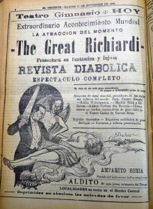 Titulo: The Great Richiardi - Teatro Gimnasio. Año 27 de noviembre de 1934.  Fuente: Biblioteca Nacional - El Teniente.JPG