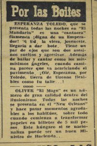 Descripción: Recorte de Prensa Por las Boites. Fecha: 27 de febrero de 1957 Diario :La Tercera de la Hora  Fuente: Sección periódicos y micro formatos Biblioteca Nacional