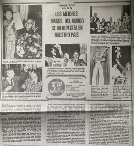Descripción: Filmaran Especial para La TV. Los mejores magos del mundo se dieron cita en nuestro país. Diario: La Tercera de la hora. Año:  26 de octubre de 1979