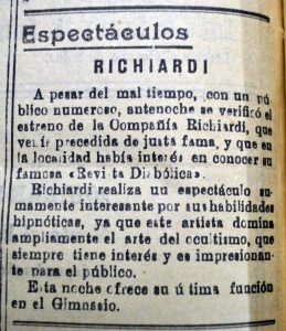Titulo: Espectáculos Richiardi. Año Diciembre 1934.  Fuente: Biblioteca Nacional - El Teniente