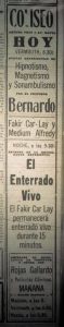 Titulo: Bernando y su Fakir - Teatro Coliseo. Año Junio 1927. Fuente_ Biblioteca Nacional - El Mercurio de Santiago.