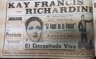 Titulo: Teatro Municipal El Decapitado Vivo. Año: Diciembre 1937. Fuente_ Biblioteca Nacional - El Teniente. Fuente_ Biblioteca Nacional - El Teniente. Fuente: Biblioteca Municipal Punta Arenas- El Magallanes.